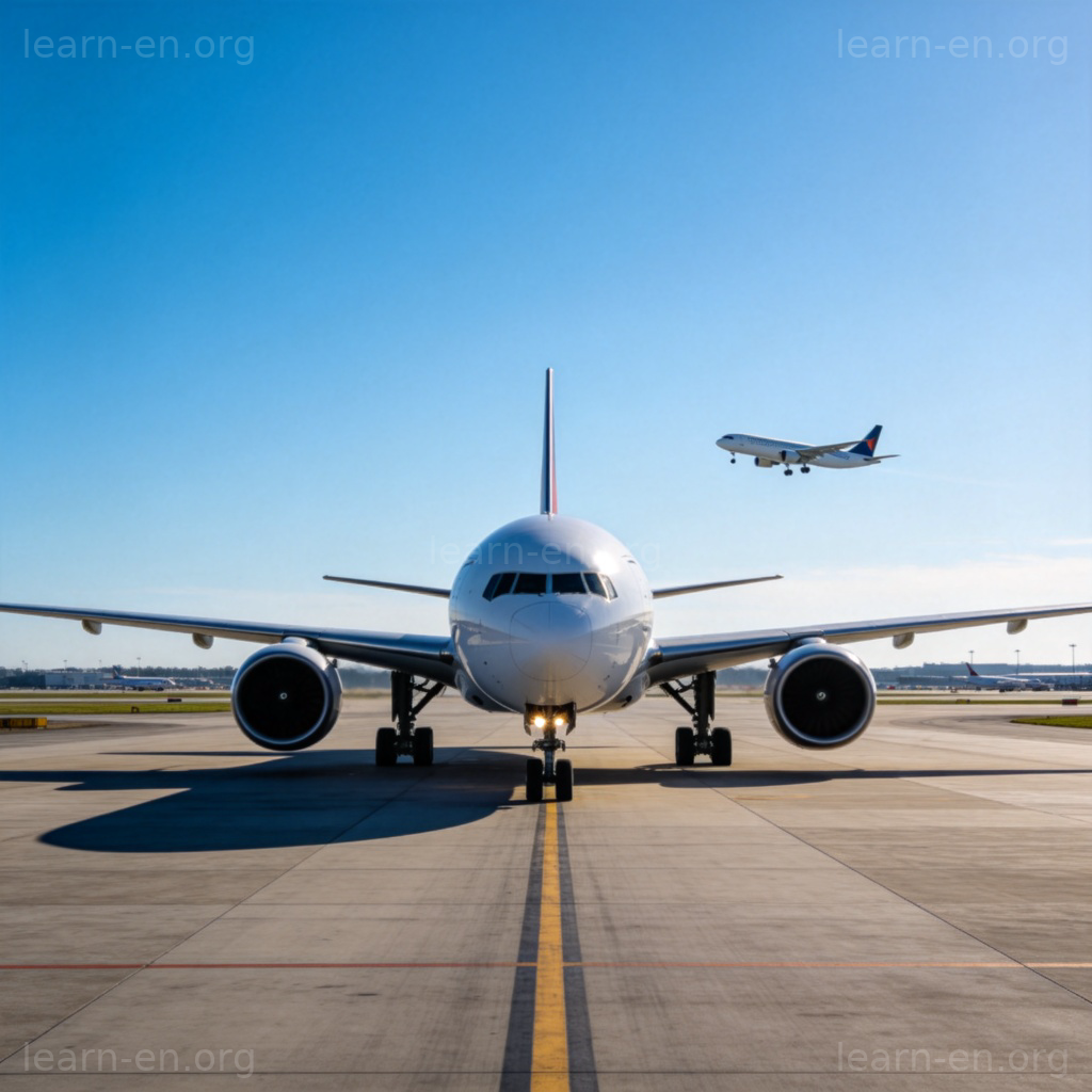 aircraft 航空器图解：繁忙机场跑道上滑行的现代喷气式客机
