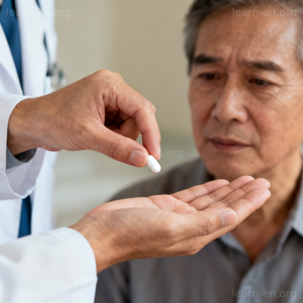 alleviate 缓解疼痛图解：医生递药片给患者