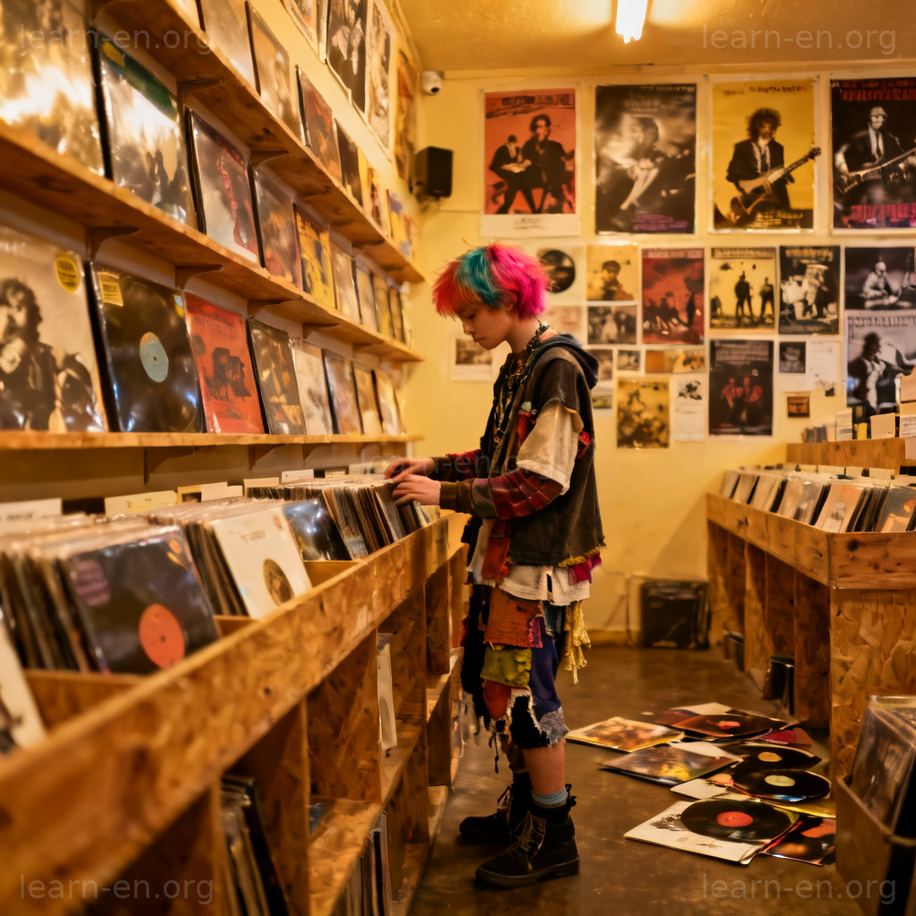 alternative 含义图解：非传统风格青年在唱片店场景