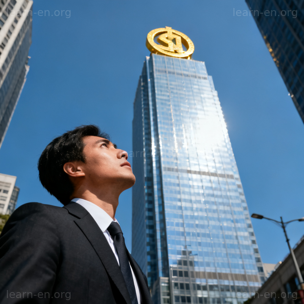 ambition 场景：商务人士仰望摩天大楼，展现对成功的强烈渴望