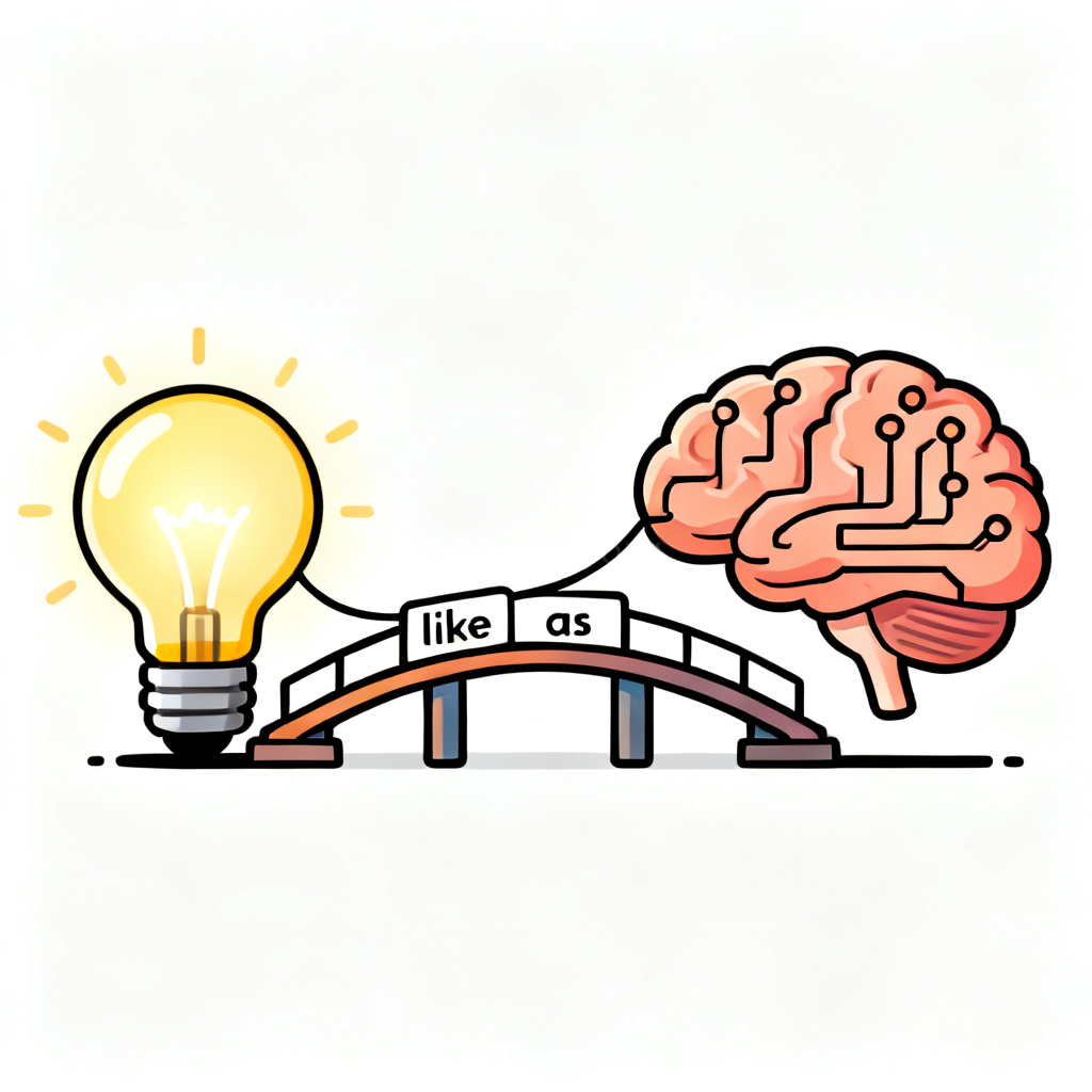analogy 比喻含义图解：灯泡与大脑通过桥梁连接