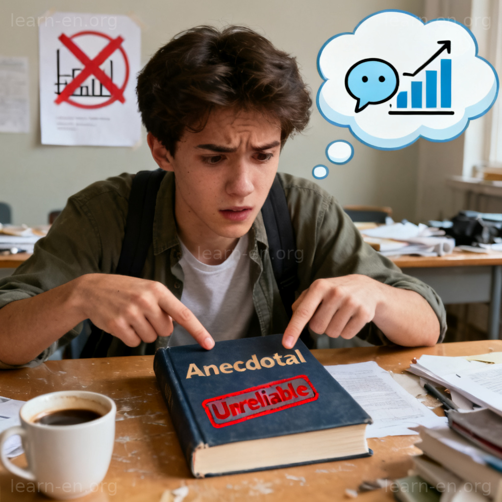 anecdotal 含义图解：学生面对不可靠传闻证据的困惑场景