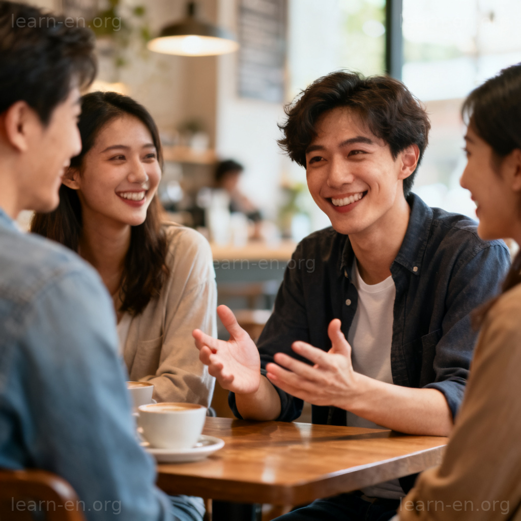 anecdote 场景图解：朋友在咖啡馆分享趣闻轶事