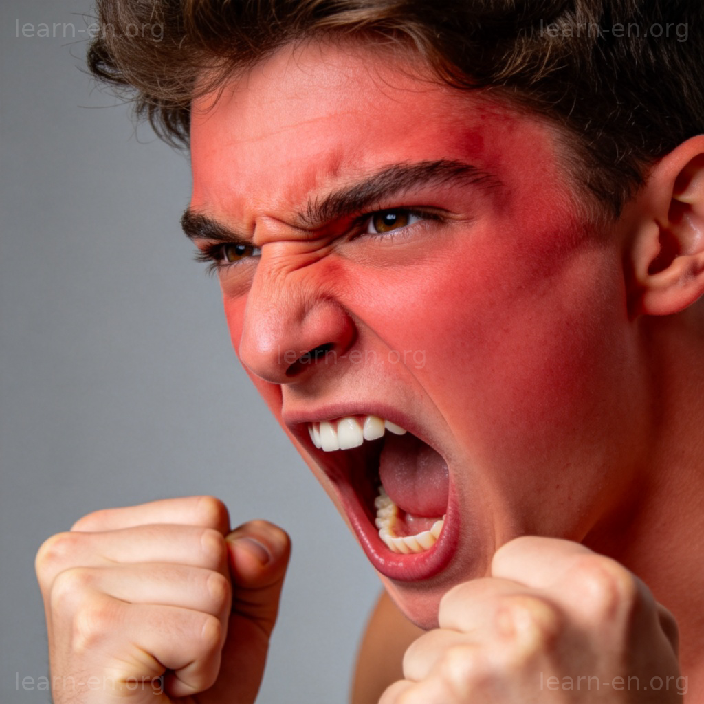angry 生气图解：一个红着脸、紧皱眉头的愤怒人物