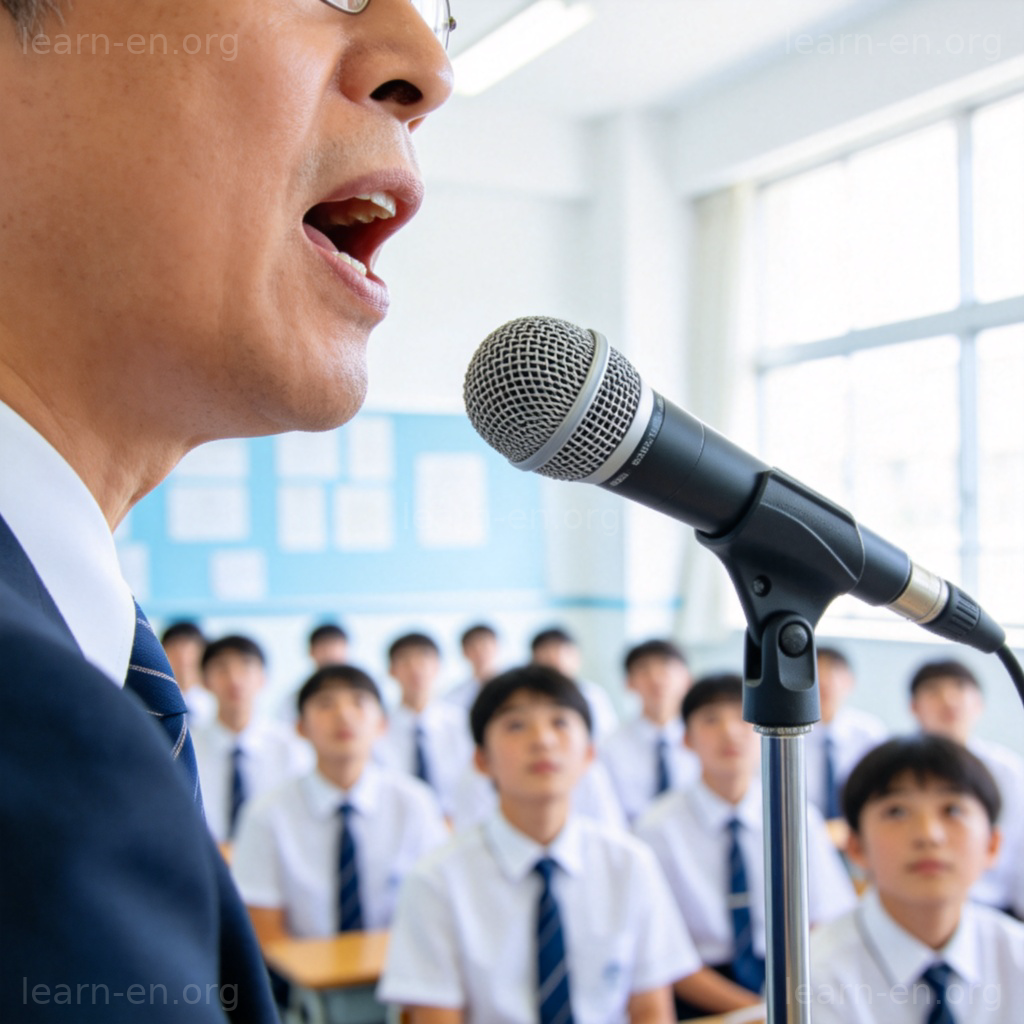 announcement 宣布场景图解：校长在礼堂向学生讲话