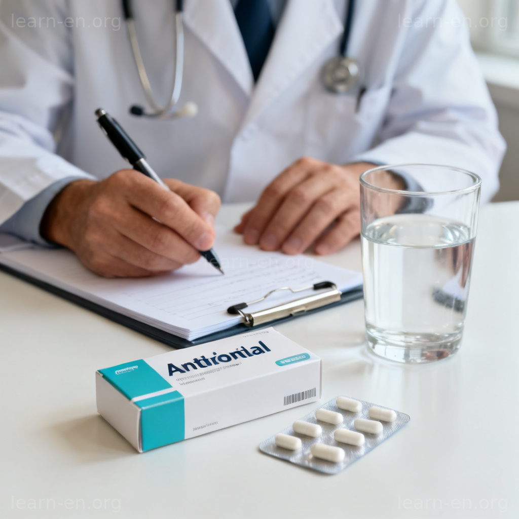 Antibiotic 抗生素图解：医生开处方与药盒场景