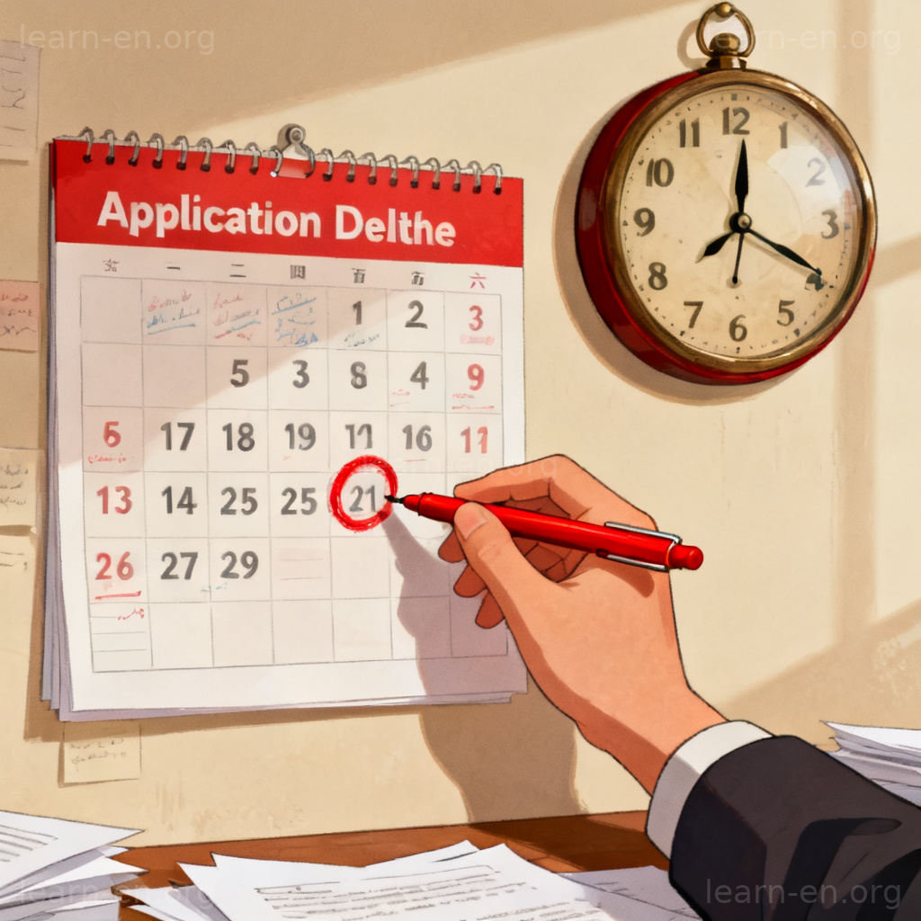 application deadline 申请截止日期图解：学生在日历上标记红色圆圈