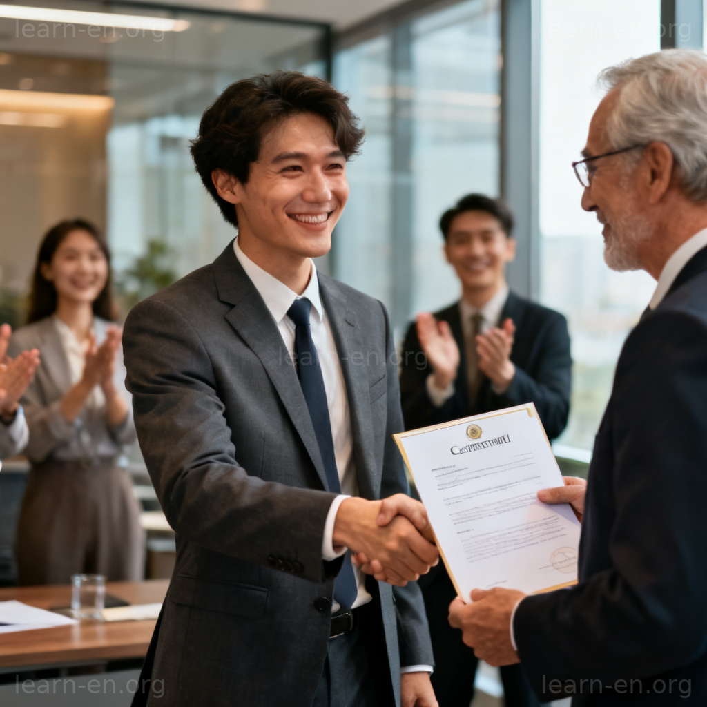 appointment 任命含义图解：办公室内正式职位授予场景