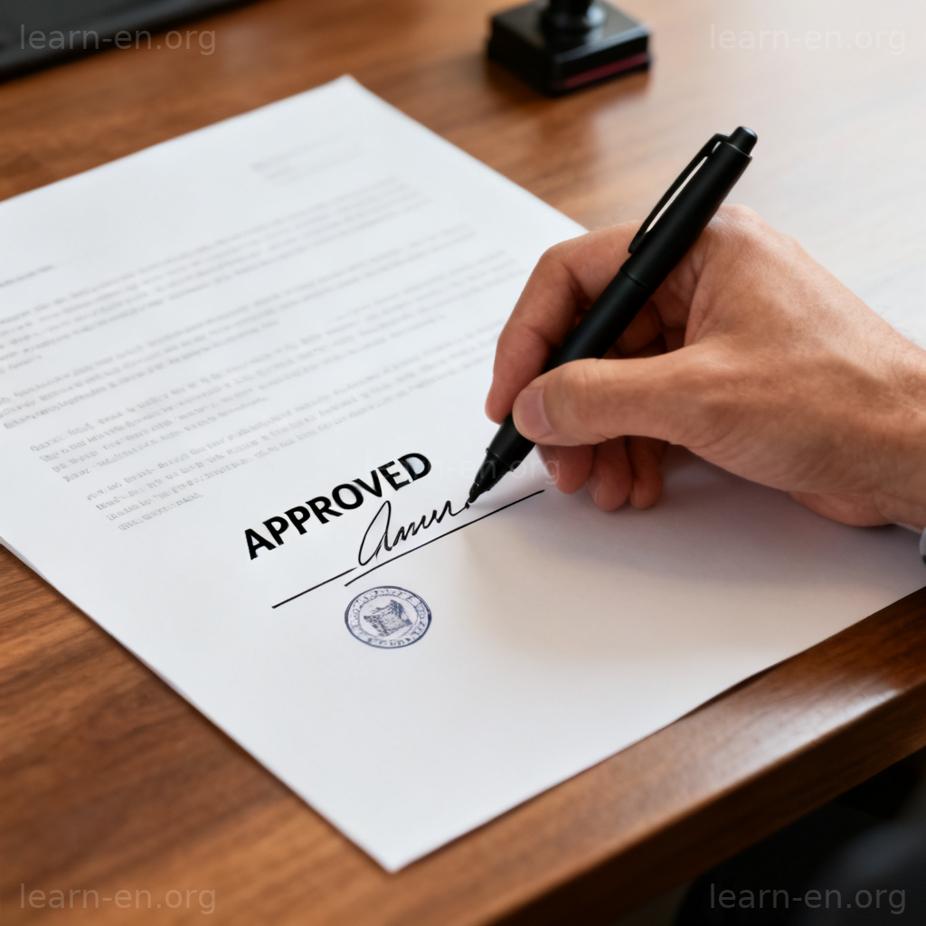 approval 批准含义图解：正式文件上的批准签名与盖章