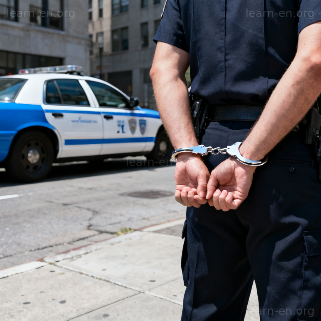 arrest 逮捕含义图解：警察在街头给人戴手铐