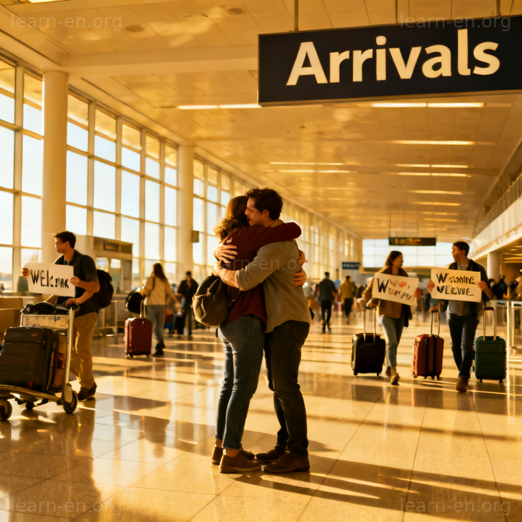 arrivals lobby 图解：机场到达大厅内旅客与亲友重逢场景