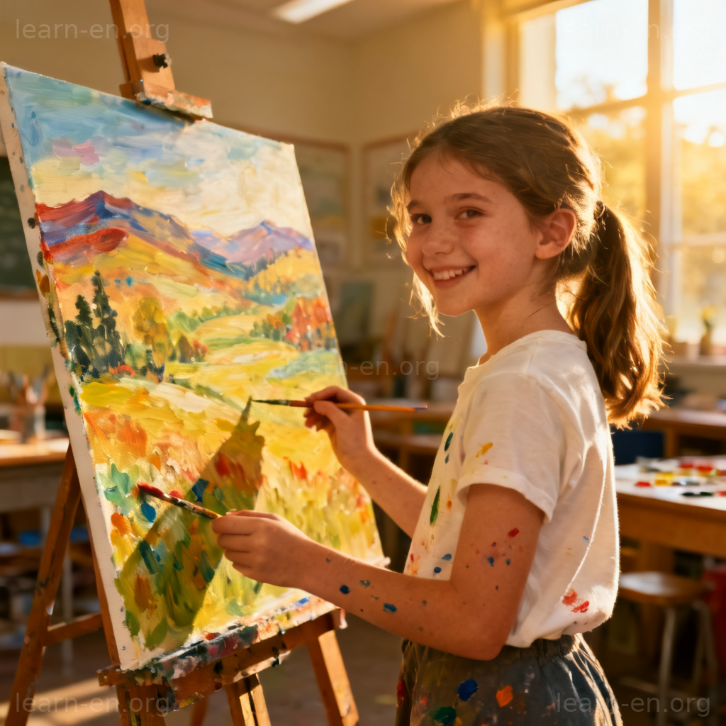 artistic 天赋图解：专注绘画展现艺术才能的女孩