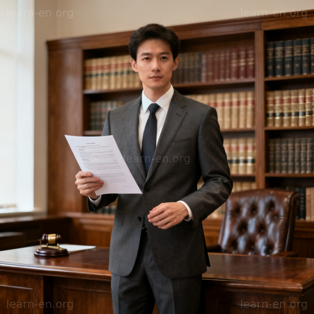 attorney 律师含义图解：专业人士在律师事务所手持法律文件