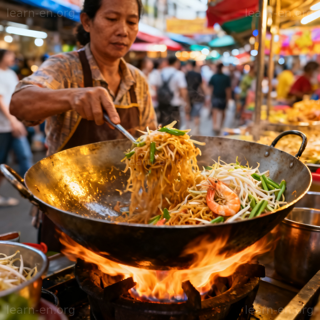 authentic 正宗含义图解：泰国街头炒河粉传统烹饪