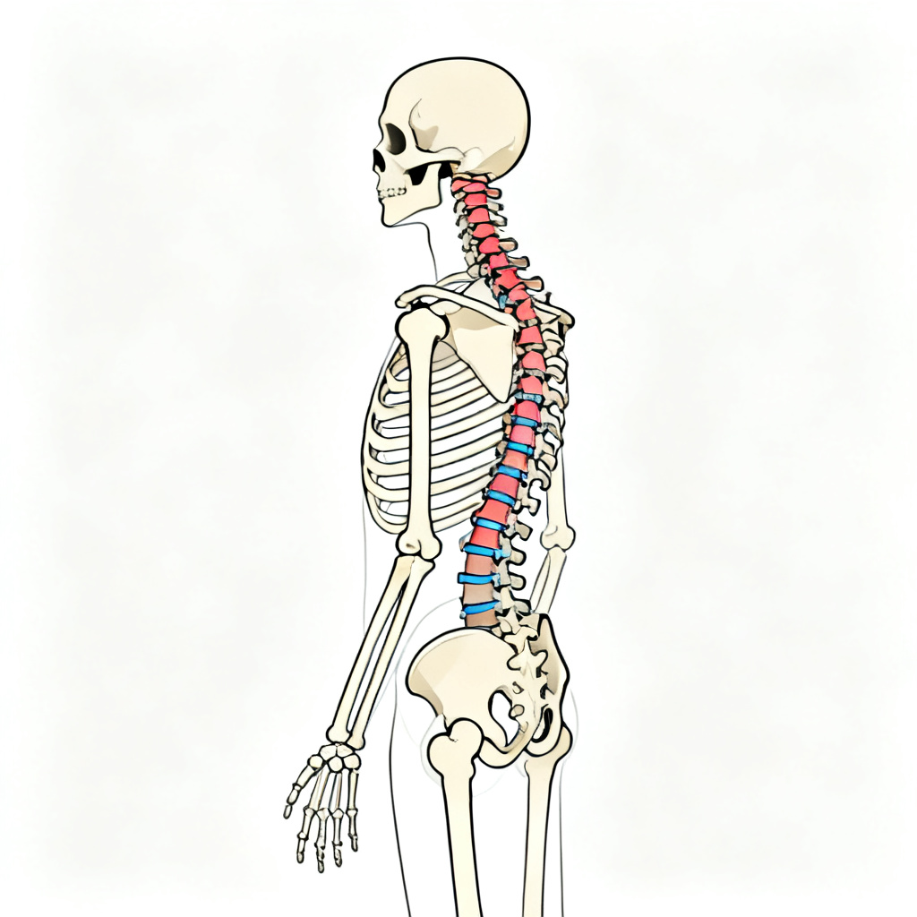 backbone 脊柱含义图解：人体脊椎骨骼侧视图