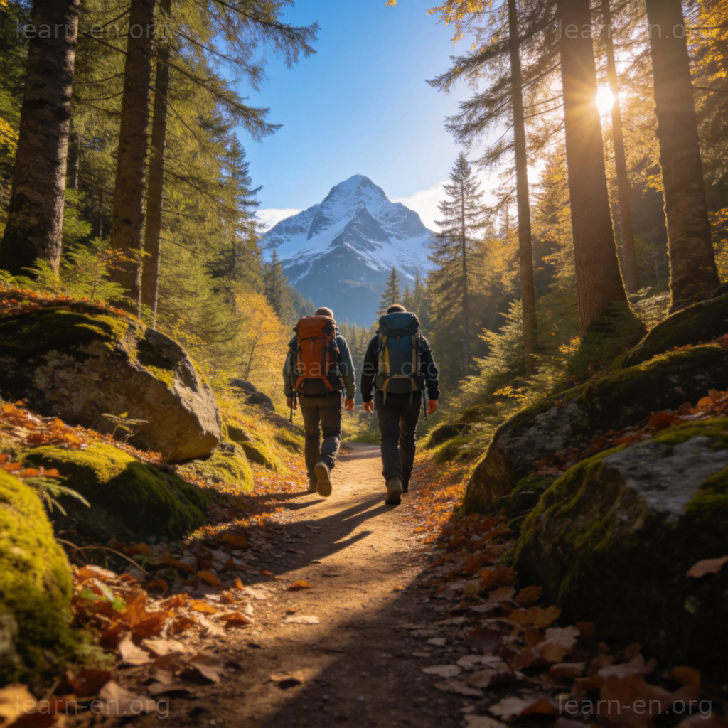 Backpacking 背包徒步图解：徒步者背负大包走向山峰