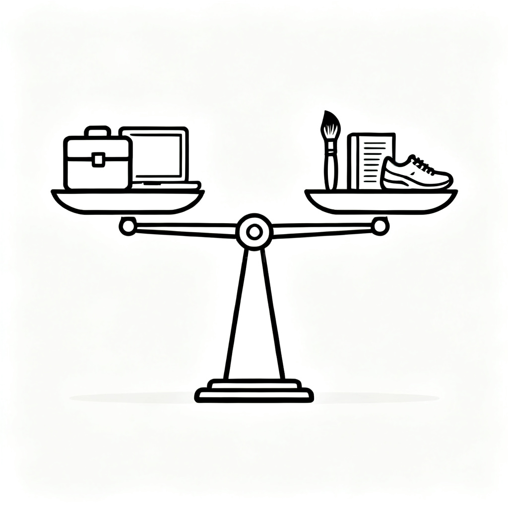 balance 状态平衡图解：工作与生活平衡的天平示意图