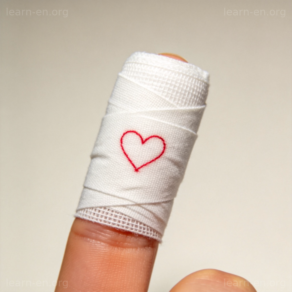 bandage 绷带图解：白色绷带包扎手指的细节特写