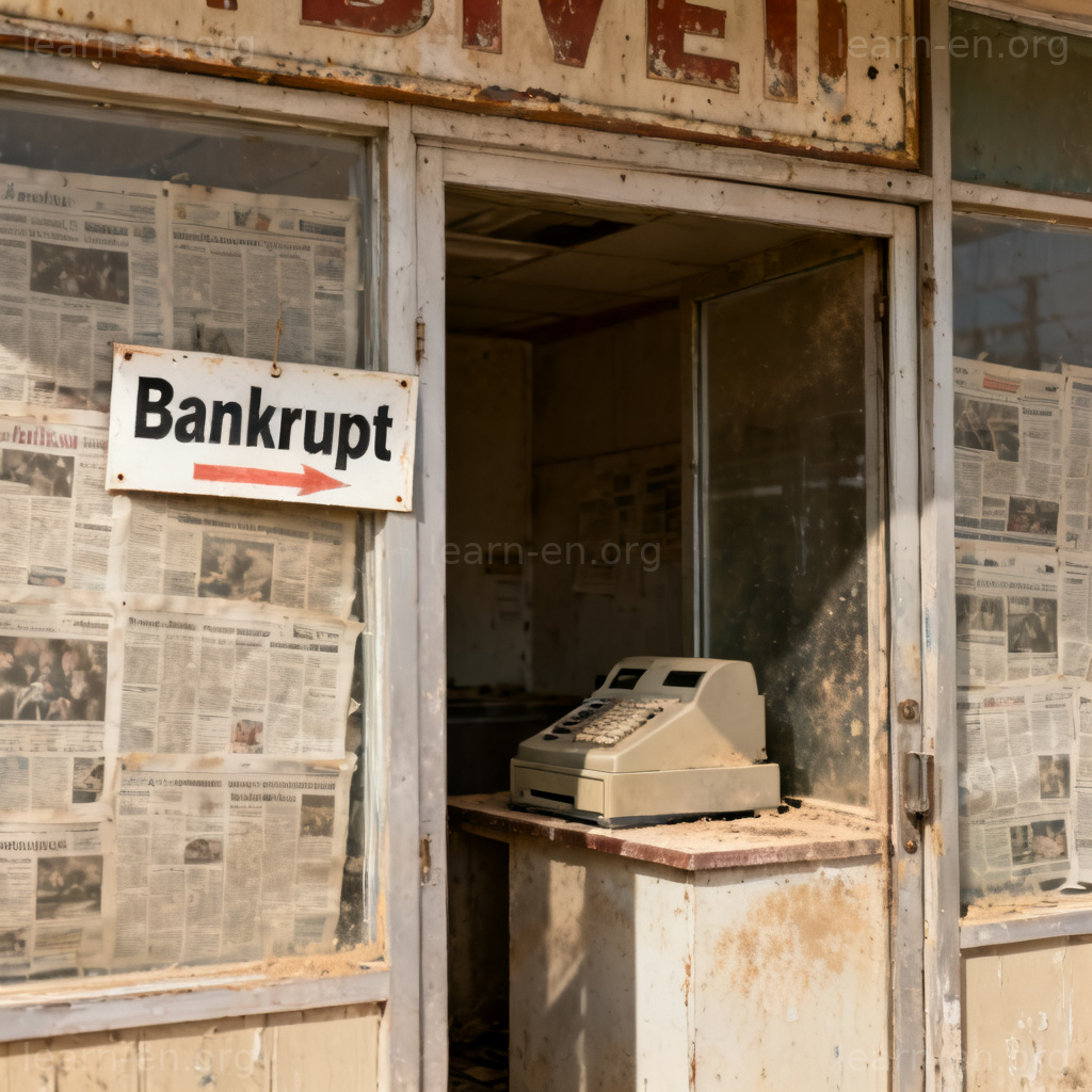 bankrupt 破产图解：店铺关闭，门上贴着破产告示
