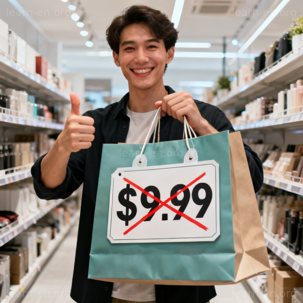 bargain含义图解：顾客展示超值购物与低价标签
