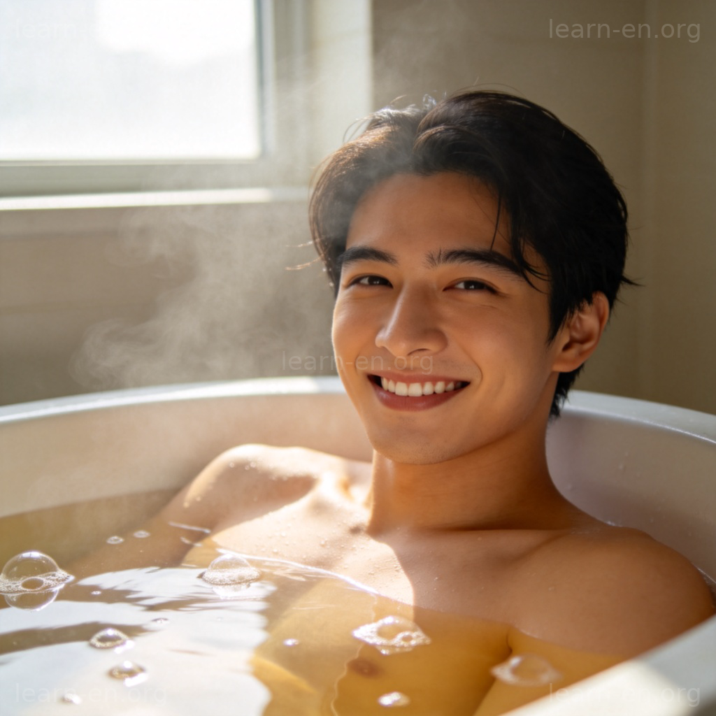 bath 洗澡含义图解：人物在浴缸中放松享受沐浴