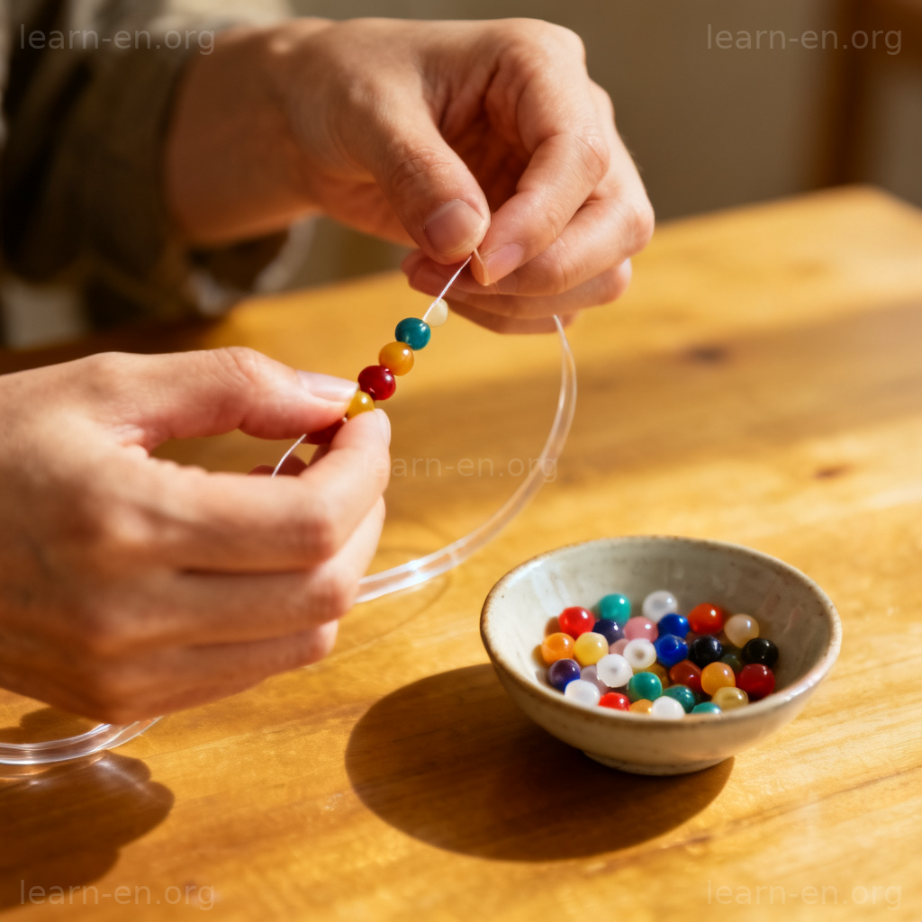 bead图解：彩色小珠子串线制作手链的场景