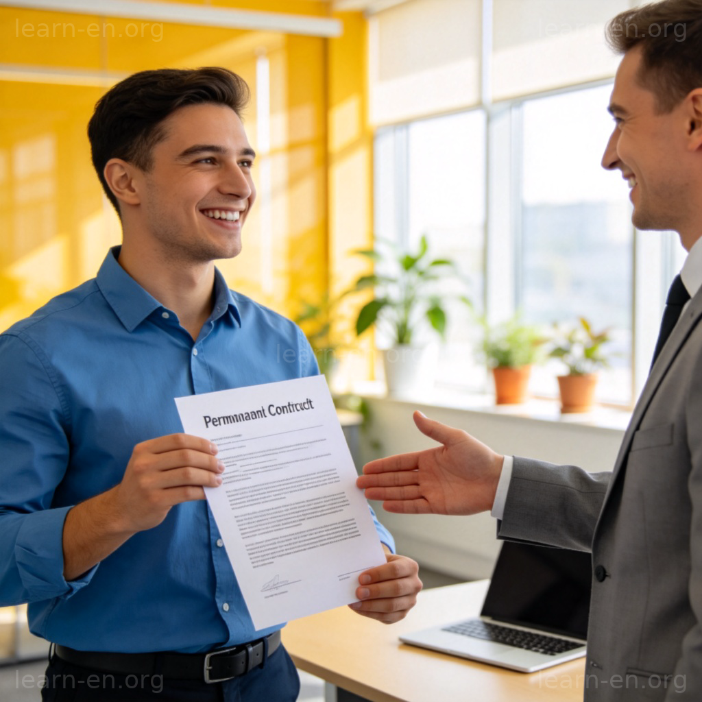 Become a permanent employee 图解：员工在办公室获得永久合同