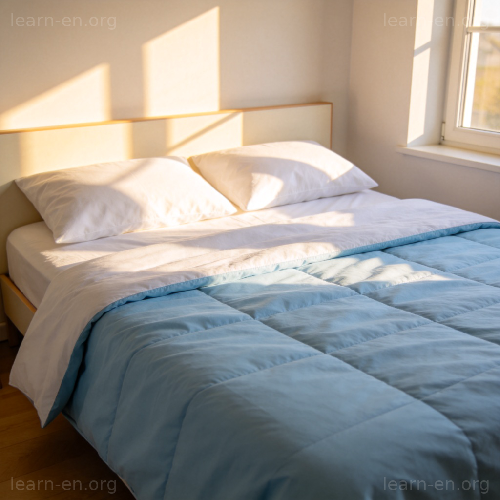 bed 床具图解：整洁双人床在明亮卧室中的场景