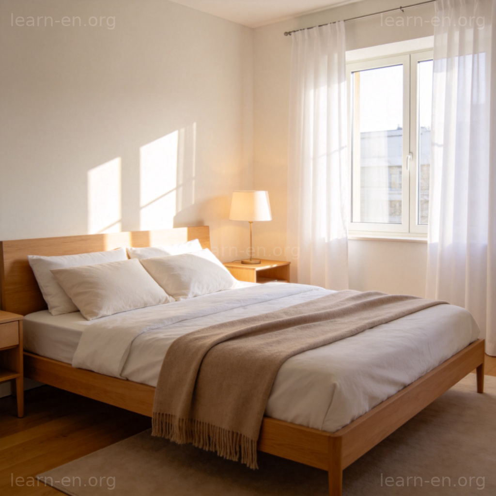 bedroom 卧室图解：明亮整洁的现代卧室场景