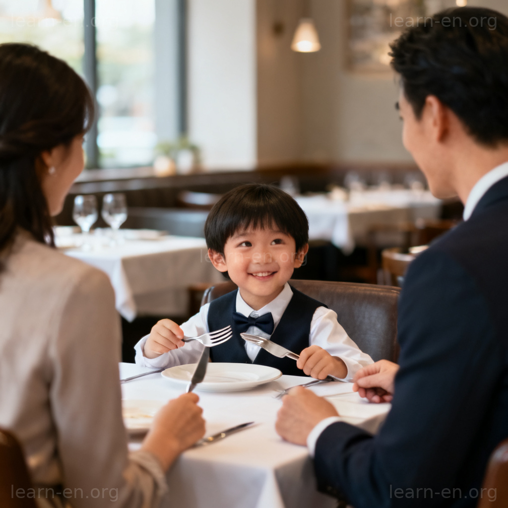 behave 表现含义图解：儿童餐厅礼貌用餐场景