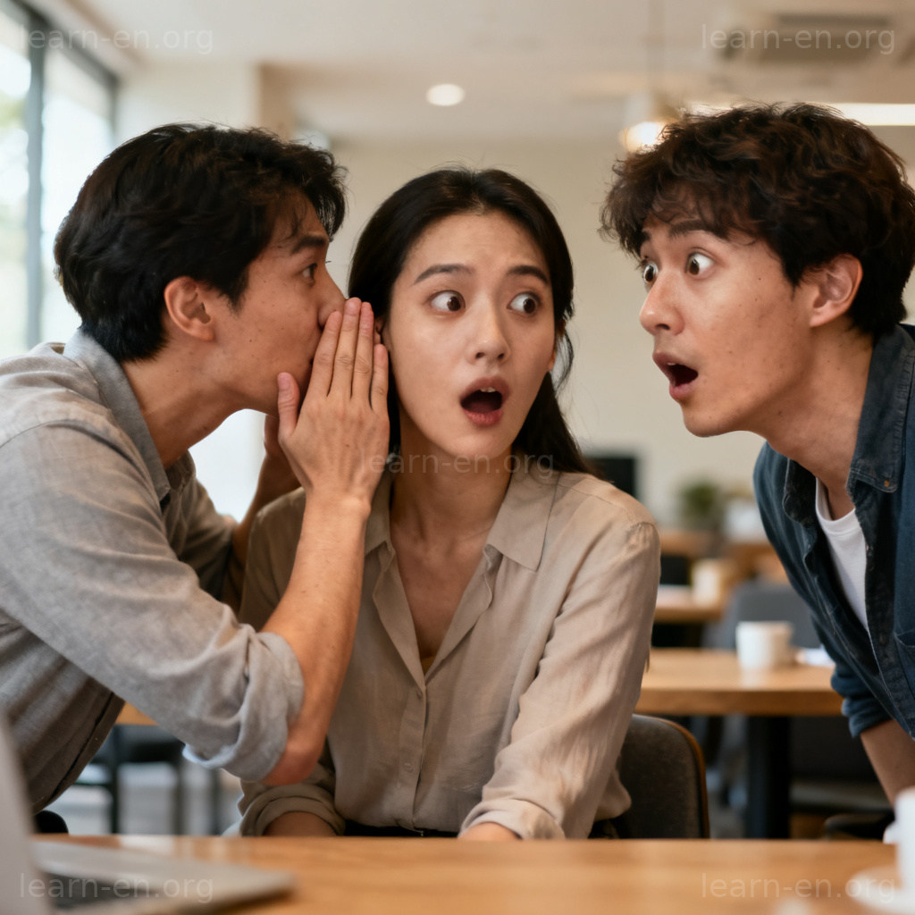 betray 泄露含义图解：一人耳语泄密，第三人无意中听到
