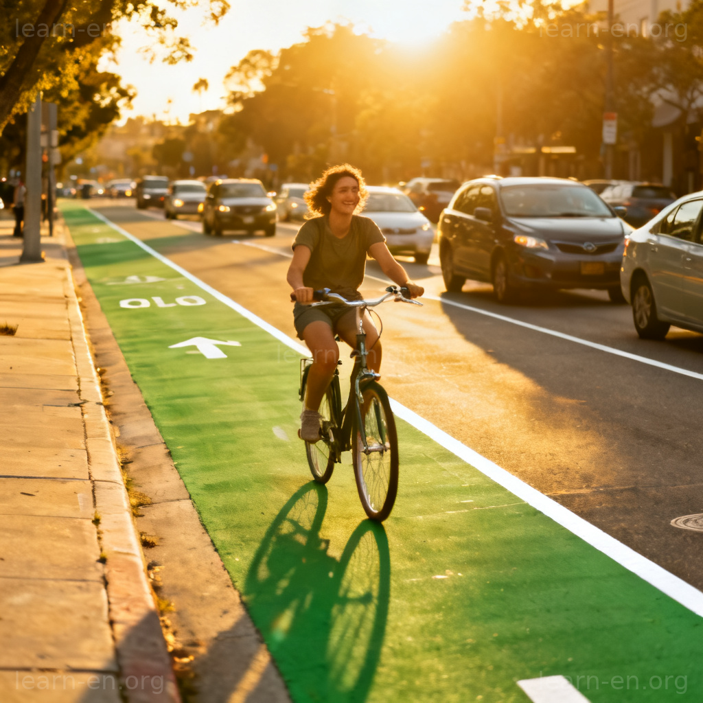 bicycle lane 图解：城市街道上的绿色专用自行车道