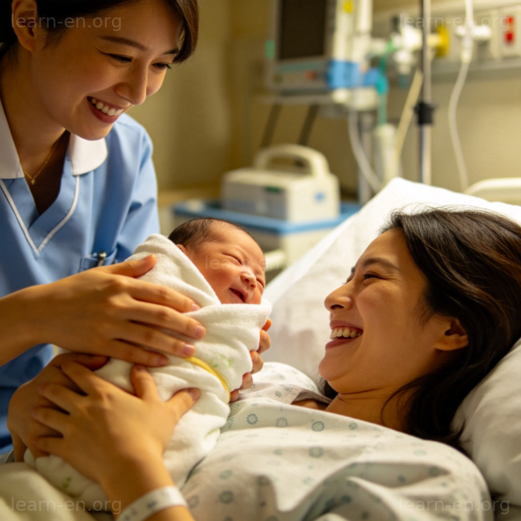 birth 出生含义图解：母亲怀抱新生儿的温馨场景