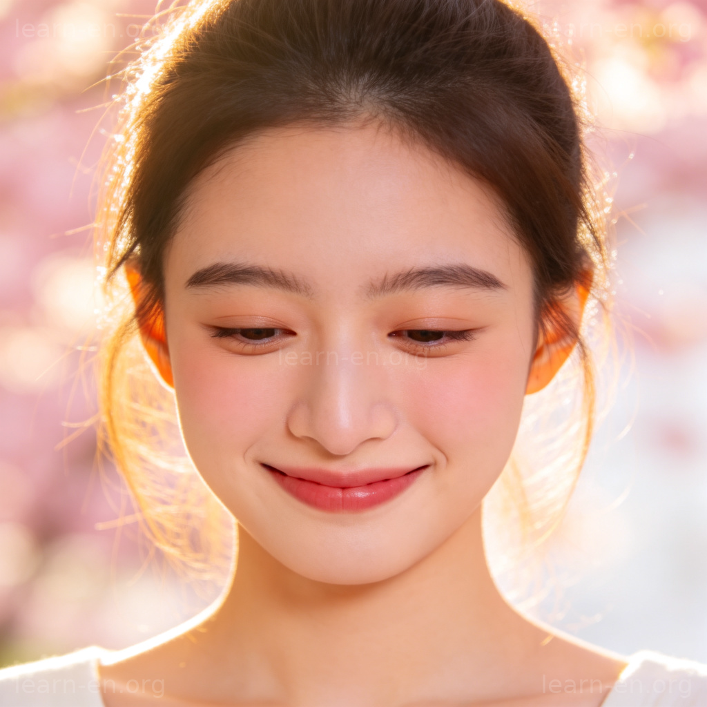Blush 图解：害羞微笑的年轻女性，脸颊泛着柔和红晕