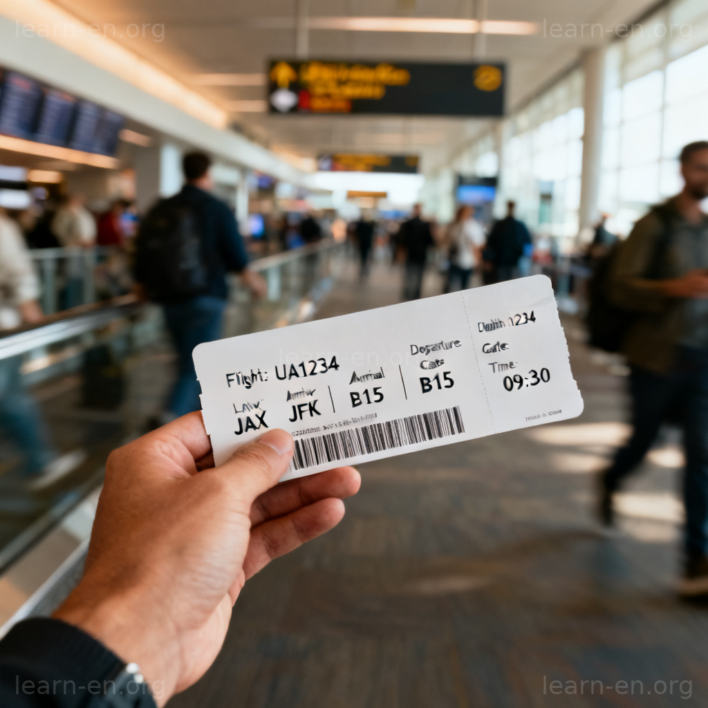 boarding pass 登机牌图解：乘客手持纸质登机牌查看机场航班信息屏