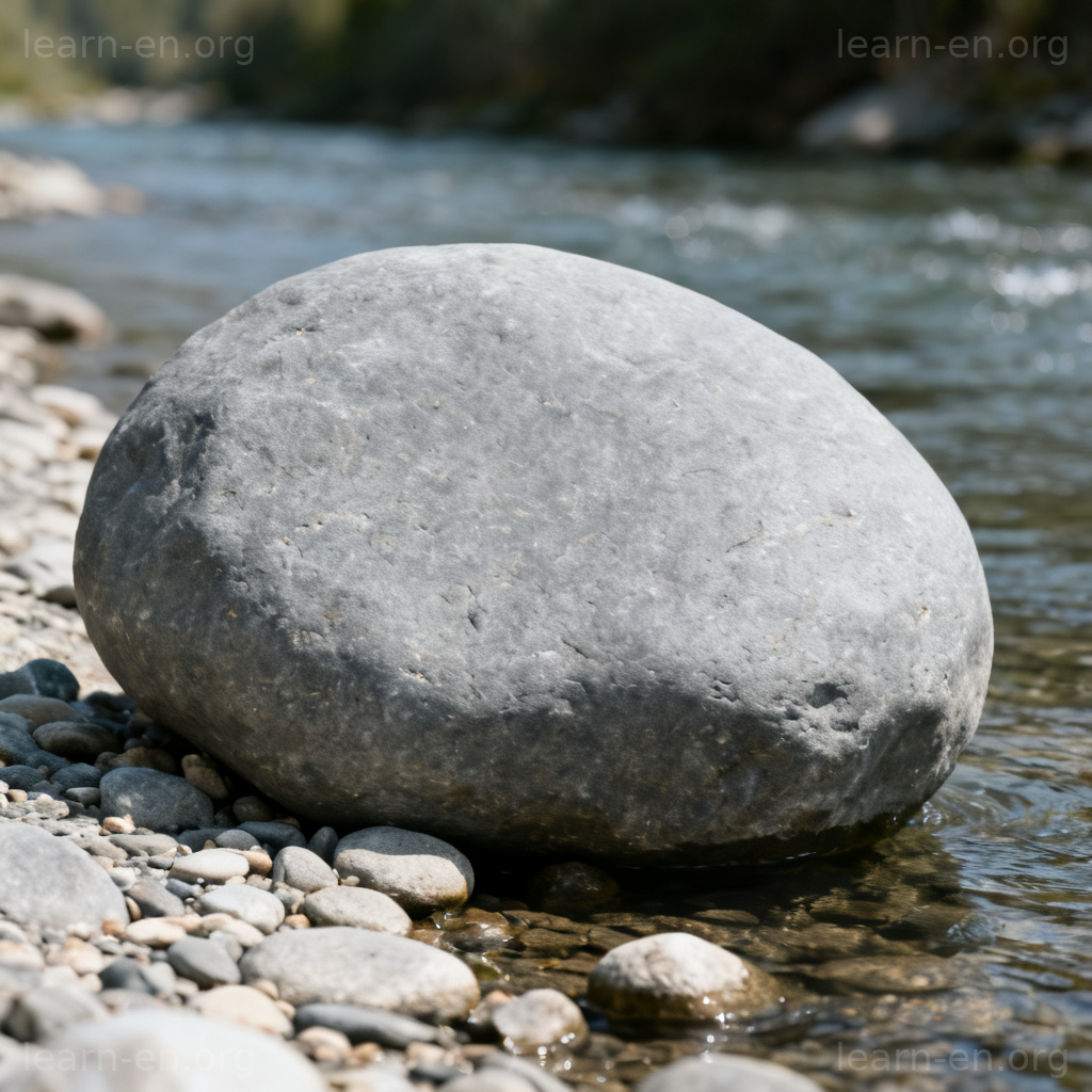 boulder 巨石图解：河岸边光滑圆形大石头的自然场景