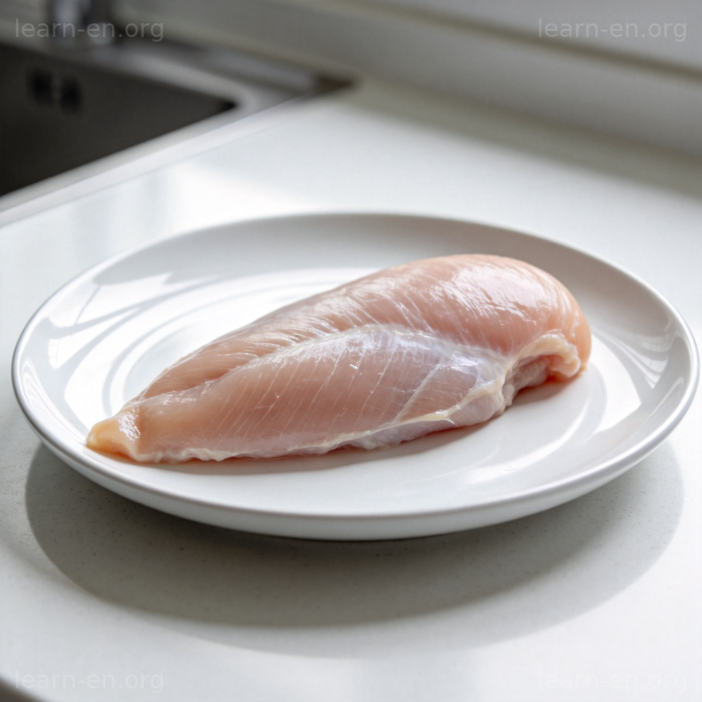 breast 含义图解：盘中鸡胸肉食材特写展示
