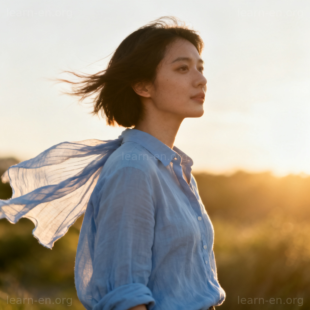 breathable and light 图解：阳光微风下透气轻便的浅蓝色衬衫