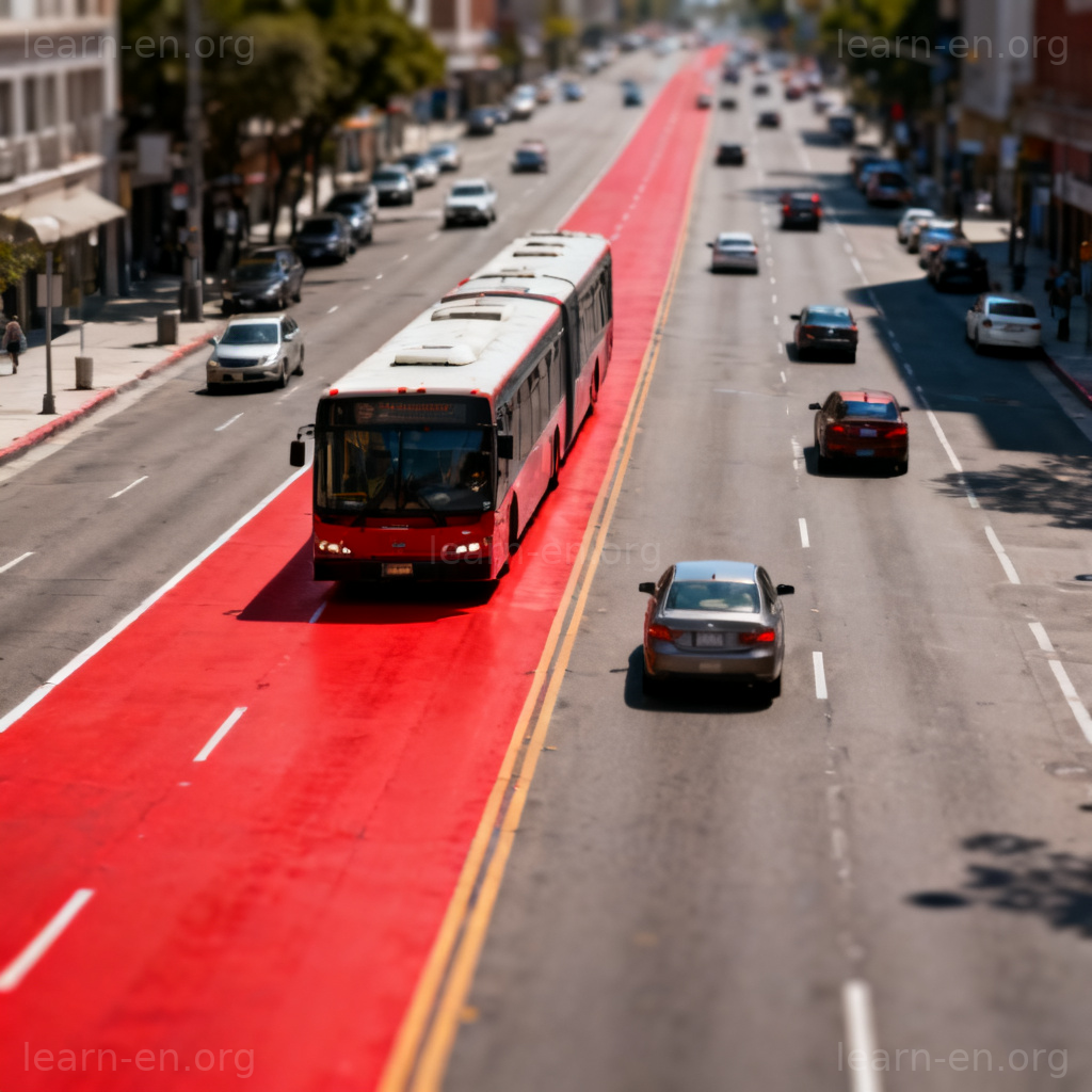 bus lane 公交专用道图解：城市街道红色公交车专用车道