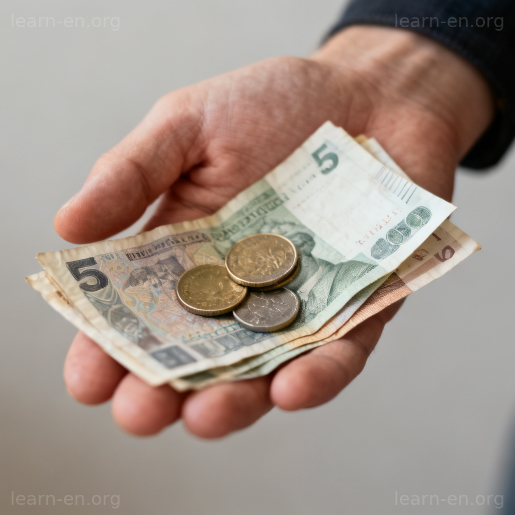 Cash 现金图解：手中持有纸币和硬币的实物钱币