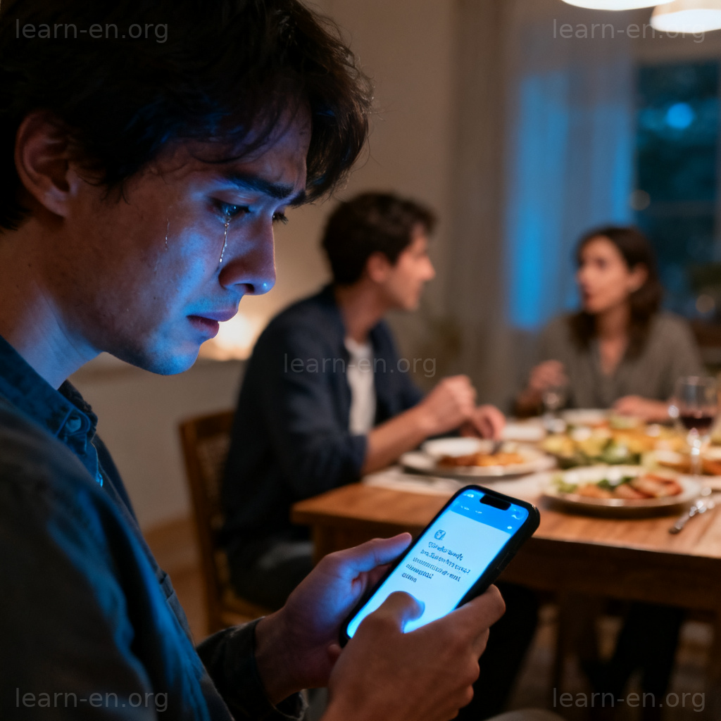 cheat on 出轨含义图解：一人查看手机秘密信息，伴侣与他人约会