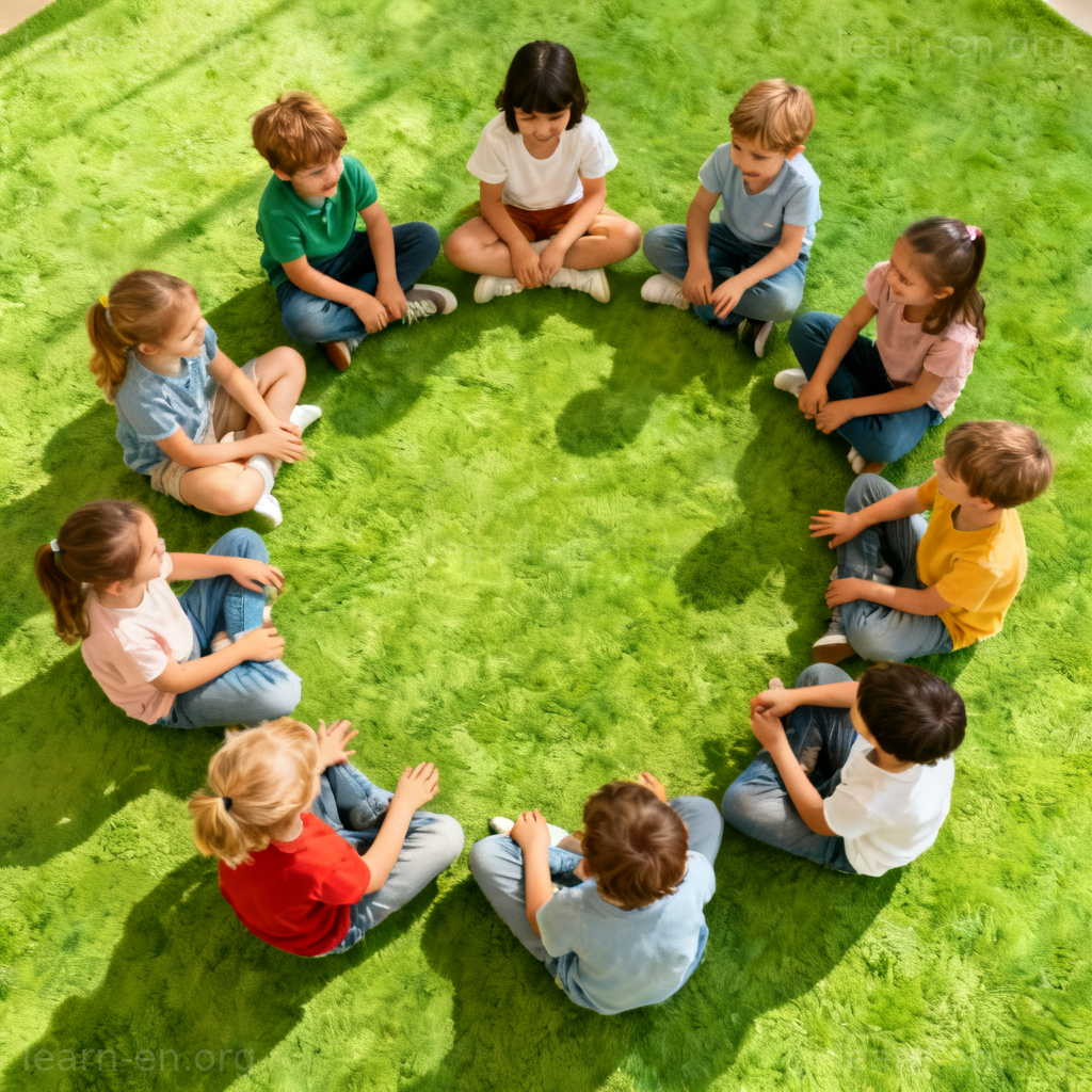 circle 圆圈含义图解：孩子们围坐成圈玩游戏