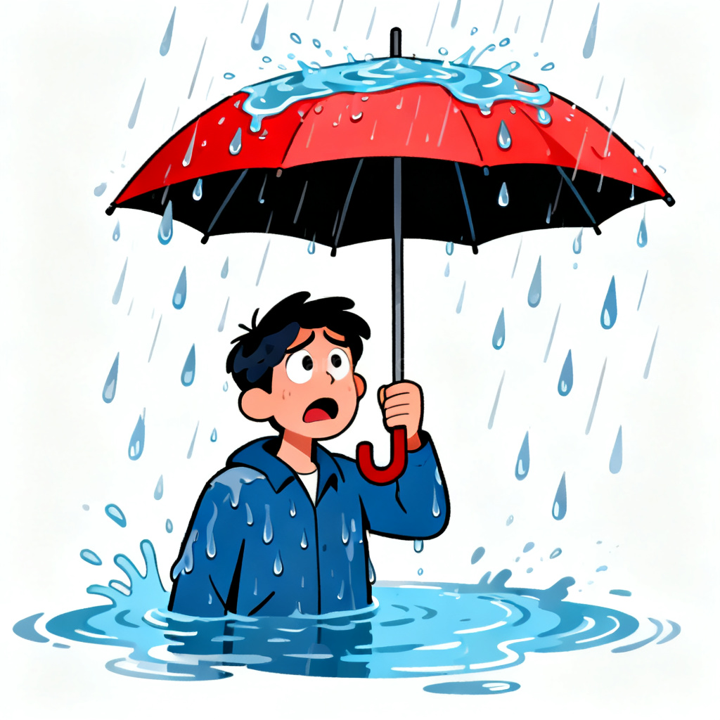 classic 典型含义图解：雨中拿反伞的经典乌龙场景