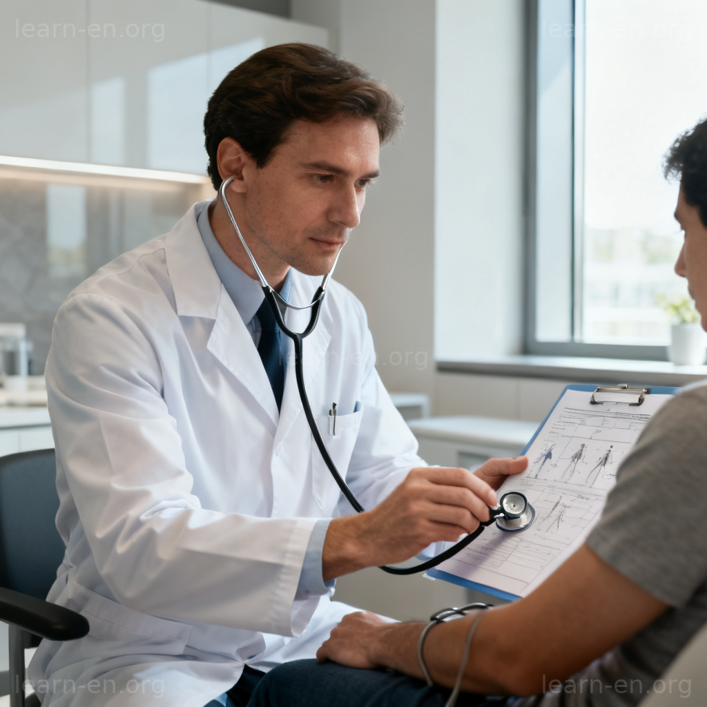 clinical 临床含义图解：医生在诊室为患者听诊