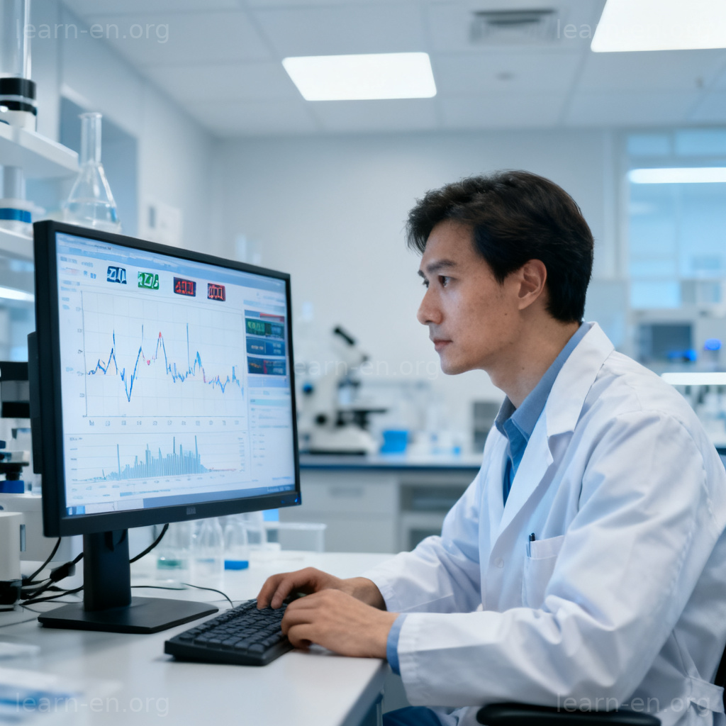 clinical 冷静客观含义图解：科学家在实验室分析数据