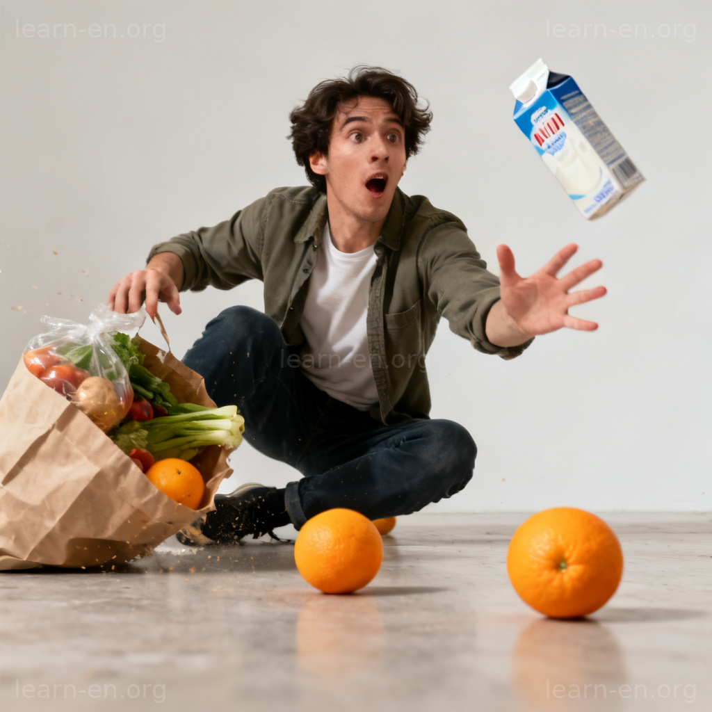 clumsy 图解：笨手笨脚的人打翻购物袋场景
