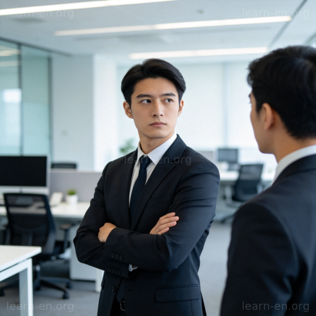 cold 冷淡含义图解：办公室中交叉双臂的疏远姿态