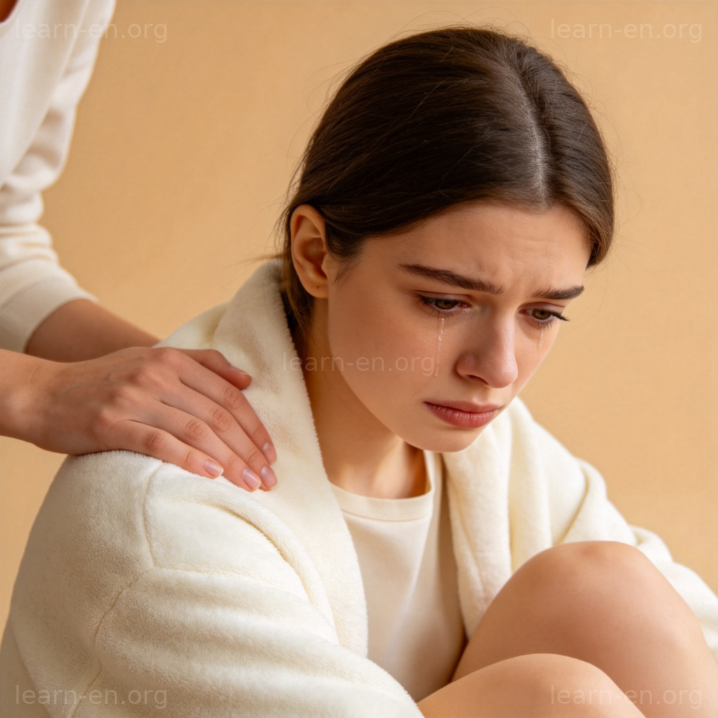 comfort 安慰含义图解：一人轻拍悲伤者肩膀给予支持