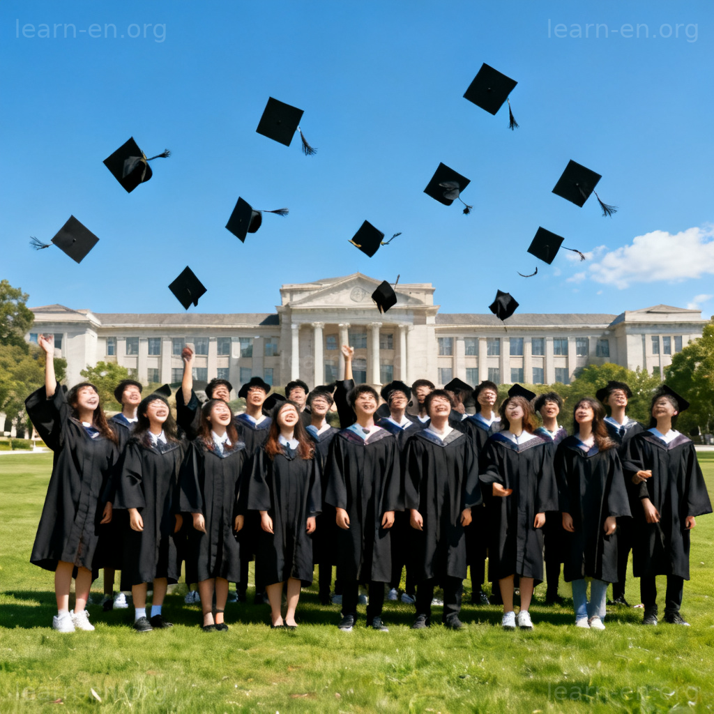 commencement 毕业典礼场景图解：学生抛帽庆祝
