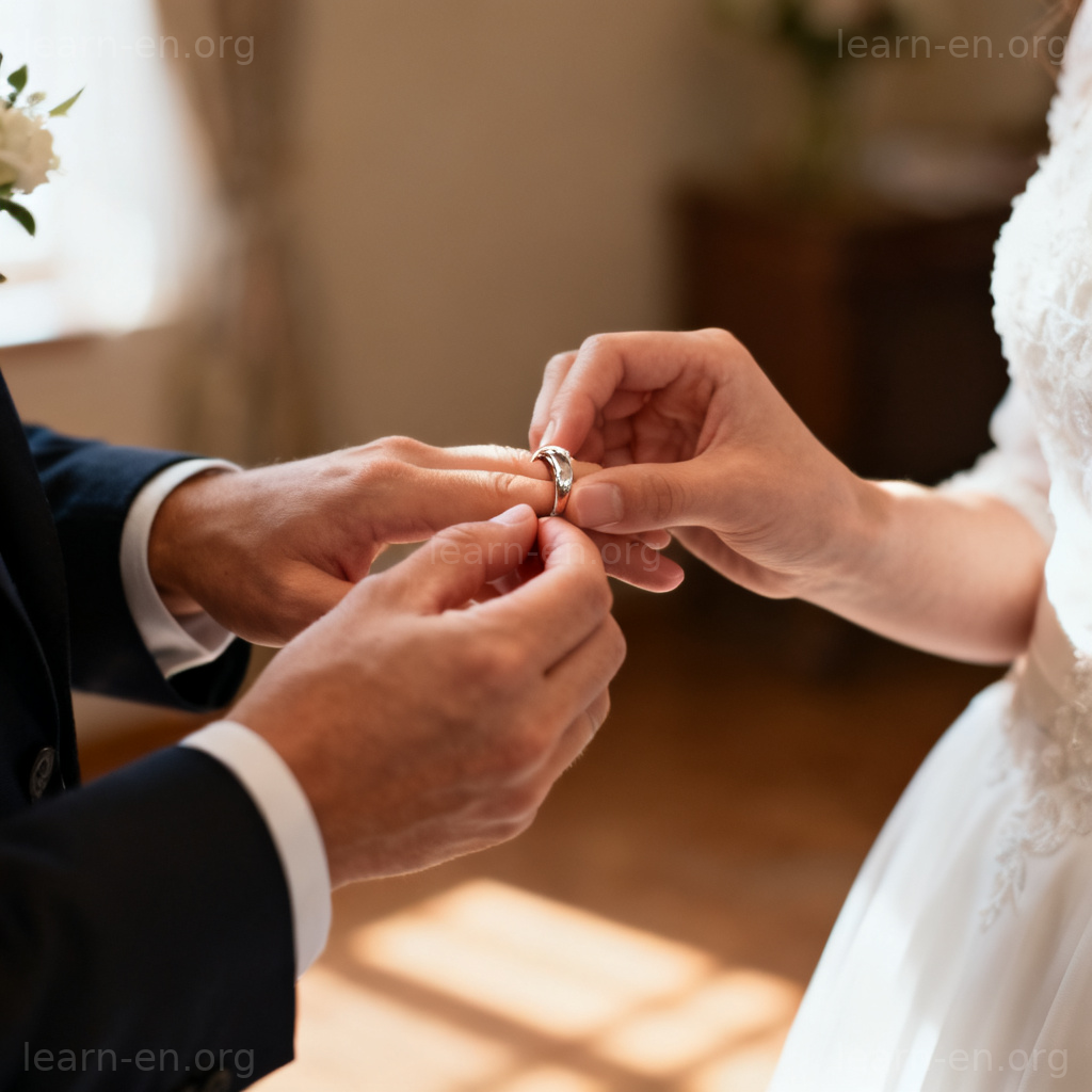 commitment 忠诚含义图解：婚礼戴戒指的承诺场景